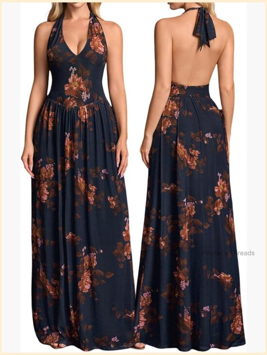 Dresses & Skirts - Halter Deep V-Neck Mesh Backless Maxi Dress Wedding Guest Cocktail